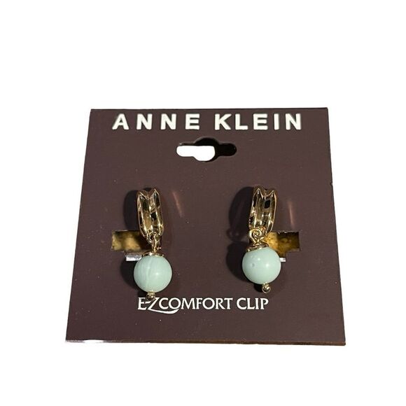 NWT Anne Klein Gold-Tone Bead Retro Drop Earrings - Turquoise - Picture 2 of 4